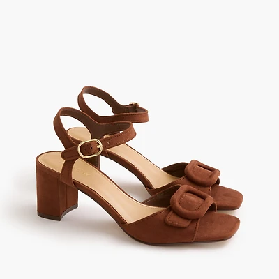 Faux-suede buckle heeled sandals