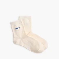 "Bonjour" embroidered bootie socks
