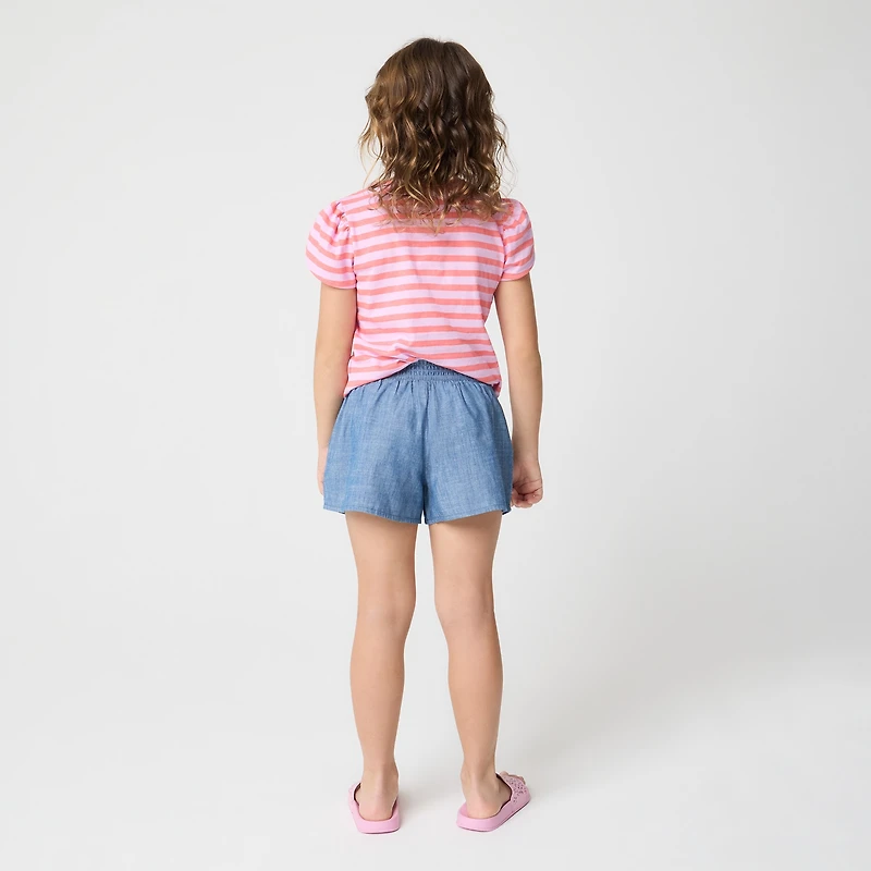 Girls' chambray smocked pull-on short