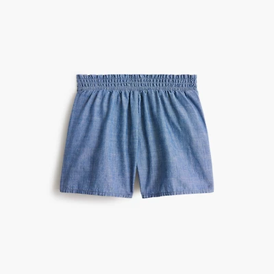 Girls' chambray smocked pull-on short