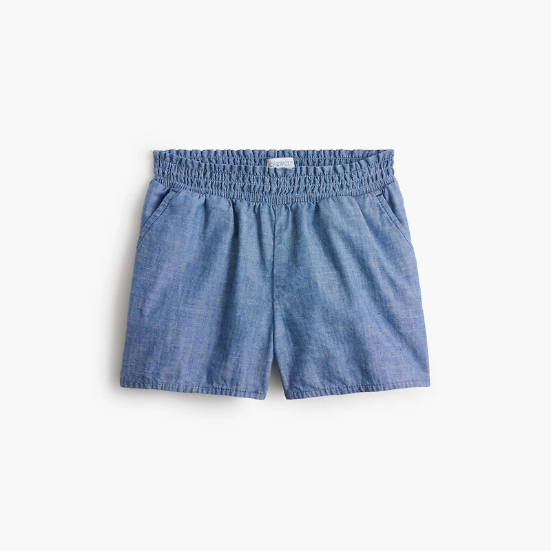 Girls' chambray smocked pull-on short