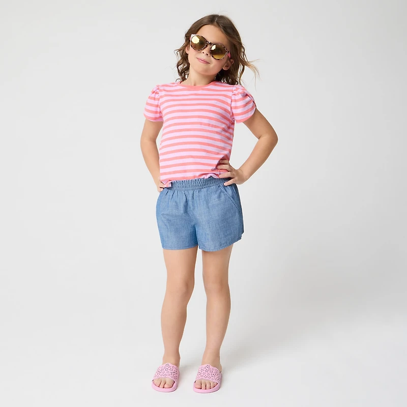 Girls' chambray smocked pull-on short