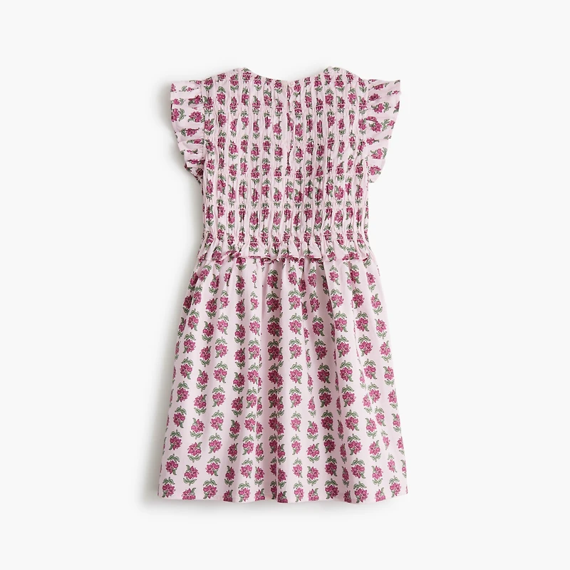 Girls' block-print smocked dress