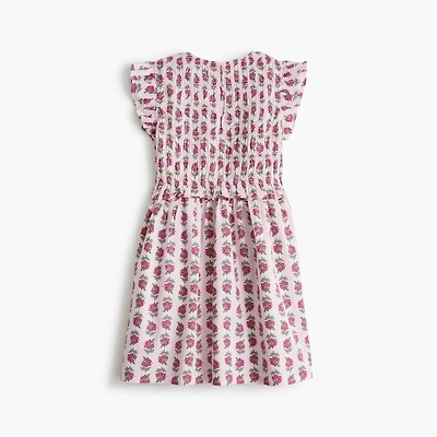 Girls' block-print smocked dress