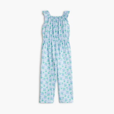 Girls' floral crinkle-knit jumpsuit