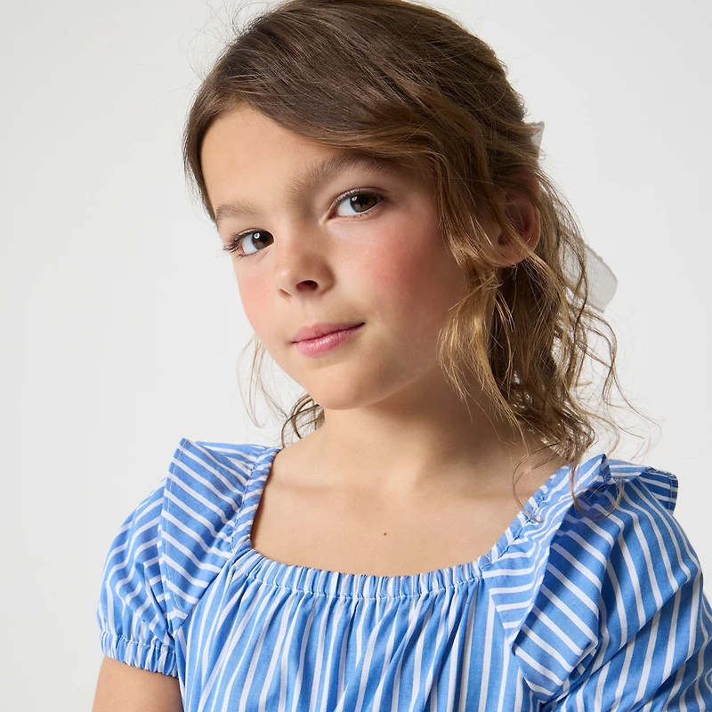 Girls' banker-stripe squareneck dress