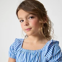 Girls' banker-stripe squareneck dress