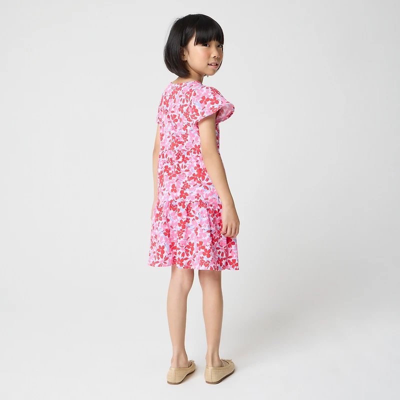 Girls' floral flutter-sleeve knit dress