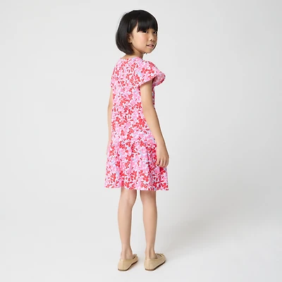 Girls' floral flutter-sleeve knit dress