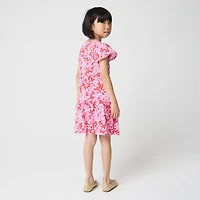 Girls' floral flutter-sleeve knit dress