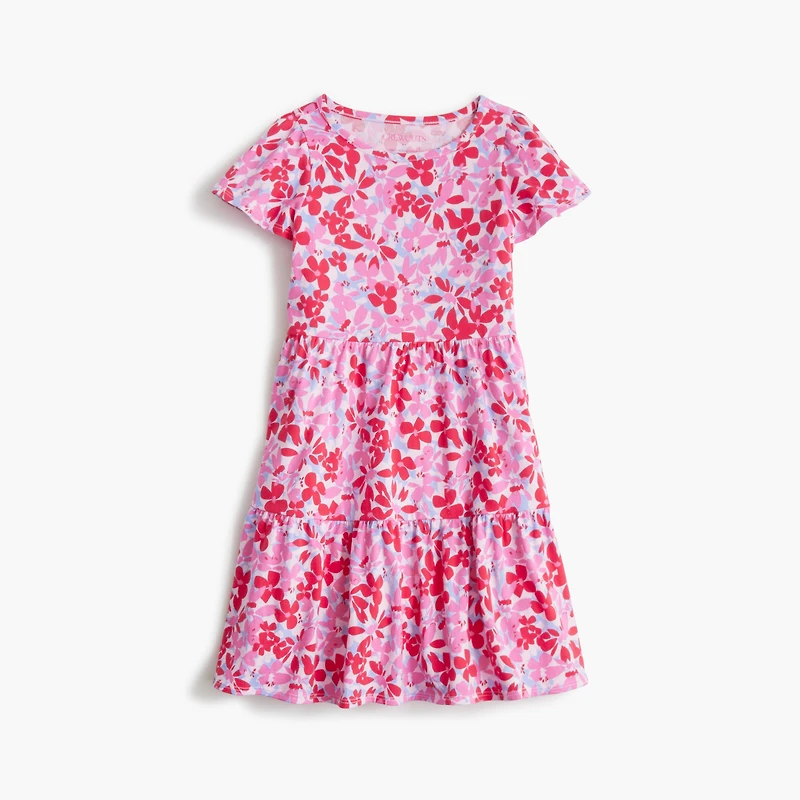 Girls' floral flutter-sleeve knit dress