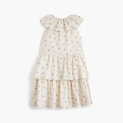 Girls' seersucker tiered cherry dress