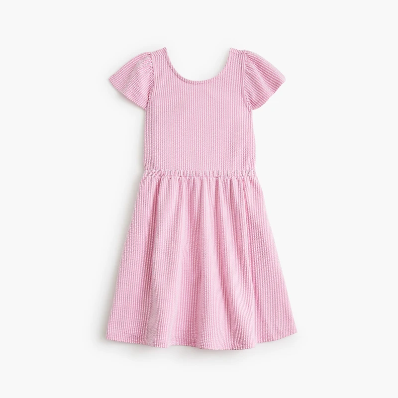Girls' seersucker bow-back dress
