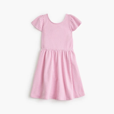 Girls' seersucker bow-back dress