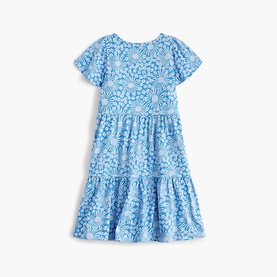 Girls' floral flutter-sleeve knit dress