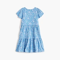 Girls' floral flutter-sleeve knit dress