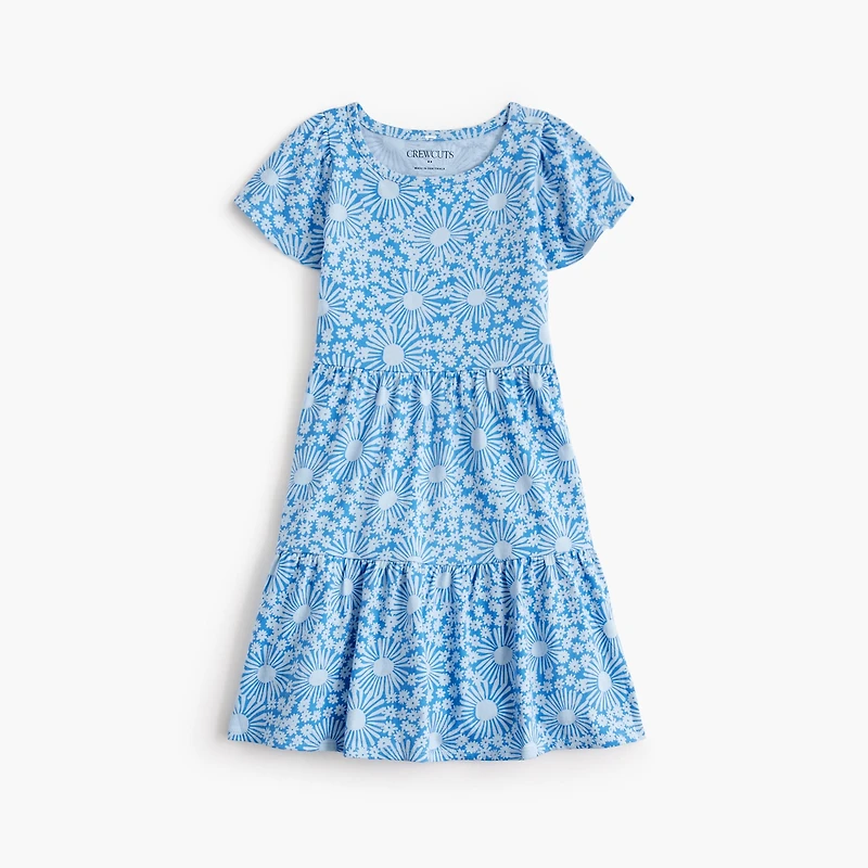 Girls' floral flutter-sleeve knit dress