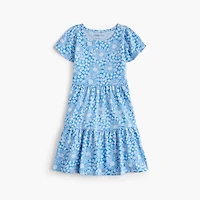 Girls' floral flutter-sleeve knit dress