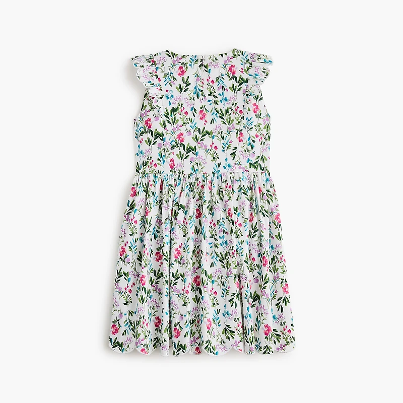Girls' floral scallop-trim dress