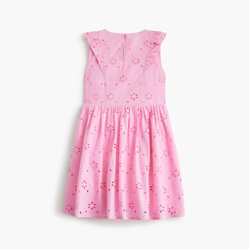 Girls' ruffle-shoulder eyelet dress