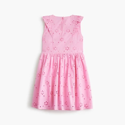 Girls' ruffle-shoulder eyelet dress