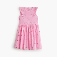 Girls' ruffle-shoulder eyelet dress