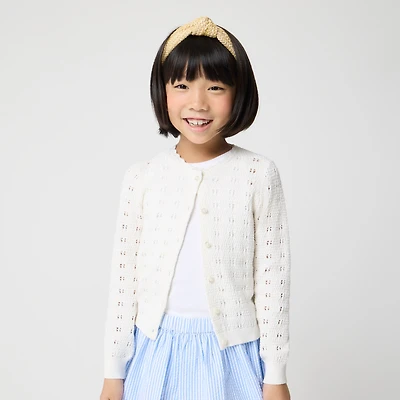 Girls' pointelle cardigan sweater