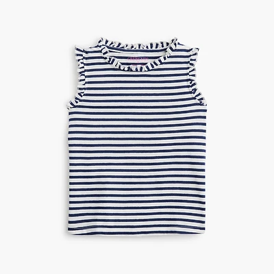 Girls' striped jersey ruffle-trim tank top