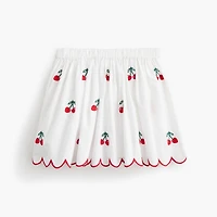 Girls' embroidered cherry scallop-hem skirt