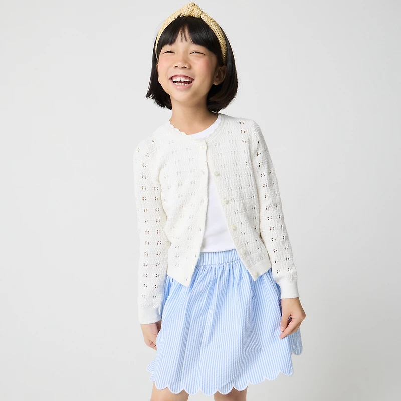 Girls' scallop-hem seersucker skirt