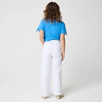 Girls' garment-dyed flower button wide-leg jean