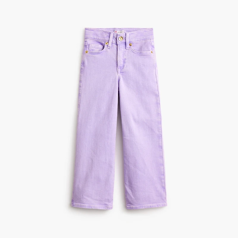 Girls' garment-dyed flower button wide-leg jean