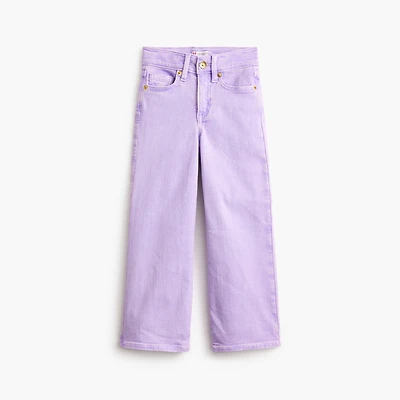 Girls' garment-dyed flower button wide-leg jean