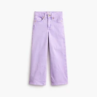 Girls' garment-dyed flower button wide-leg jean