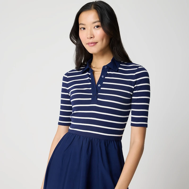 Striped collared knit dress