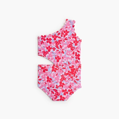 Girls' floral scalloped one-piece swimsuit