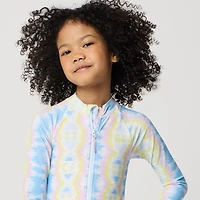 Girls' tie-dyed rash guard swimsuit