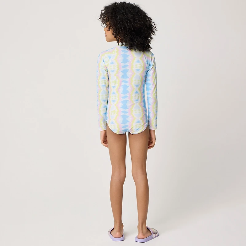 Girls' tie-dyed rash guard swimsuit