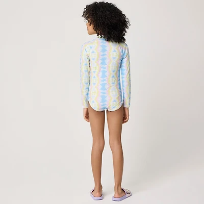 Girls' tie-dyed rash guard swimsuit