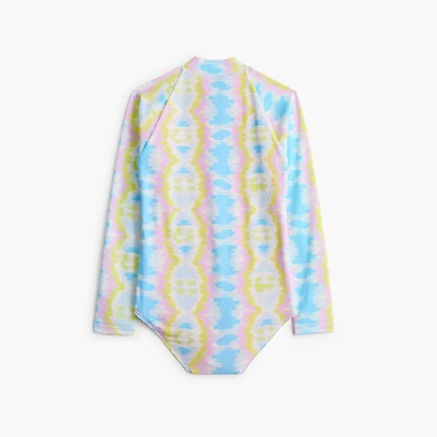 Girls' tie-dyed rash guard swimsuit