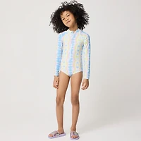 Girls' tie-dyed rash guard swimsuit