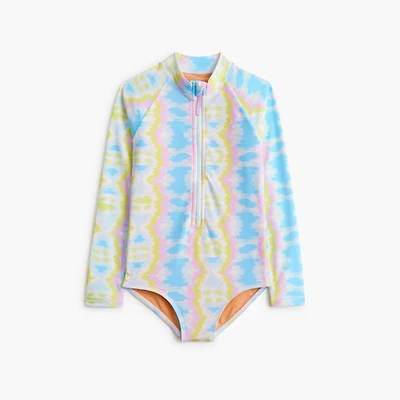 Girls' tie-dyed rash guard swimsuit