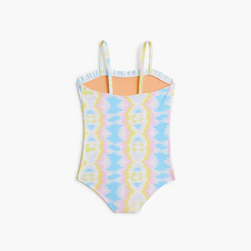 Girls' tie-dyed ruffle one-piece swimsuit