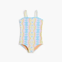 Girls' tie-dyed ruffle one-piece swimsuit
