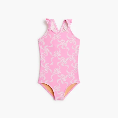Girls' bow cross-back one-piece swimsuit