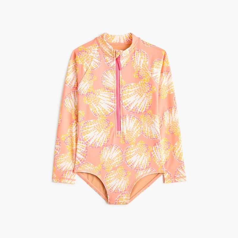 Girls' seashell rash guard swimsuit