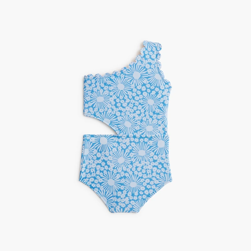 Girls' floral scalloped one-piece swimsuit