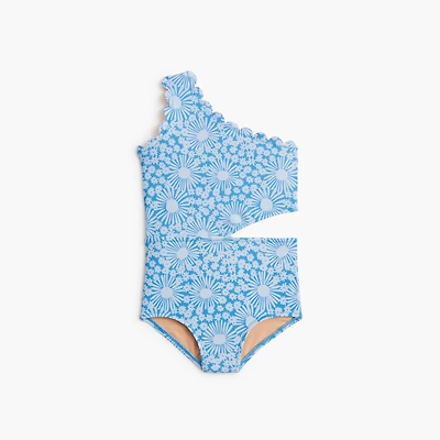 Girls' floral scalloped one-piece swimsuit