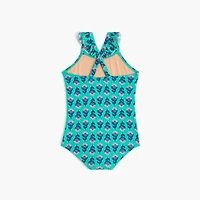 Girls' block-print one-piece swimsuit