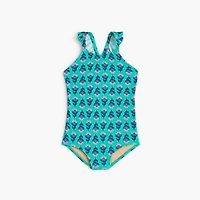 Girls' block-print one-piece swimsuit